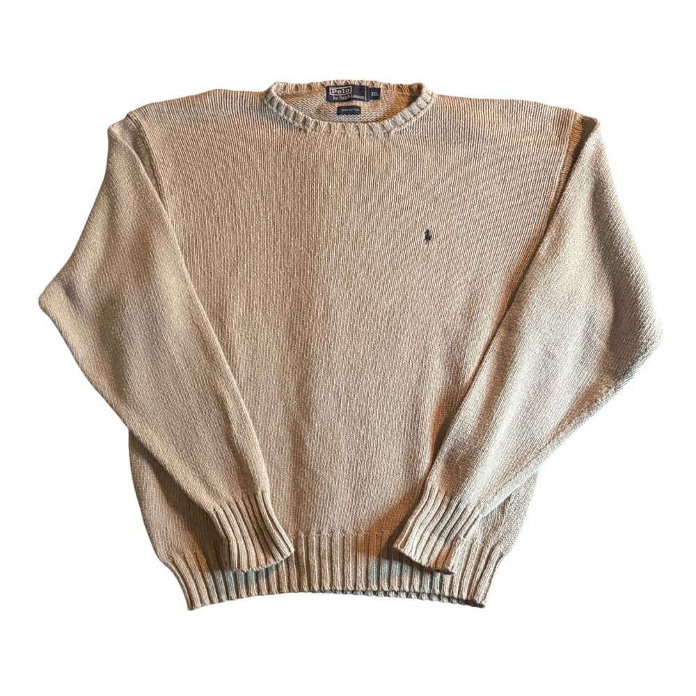 Polo Ralph Lauren Shaker Knit Sweater Mens XXL Tan Beige Cotton Crewneck